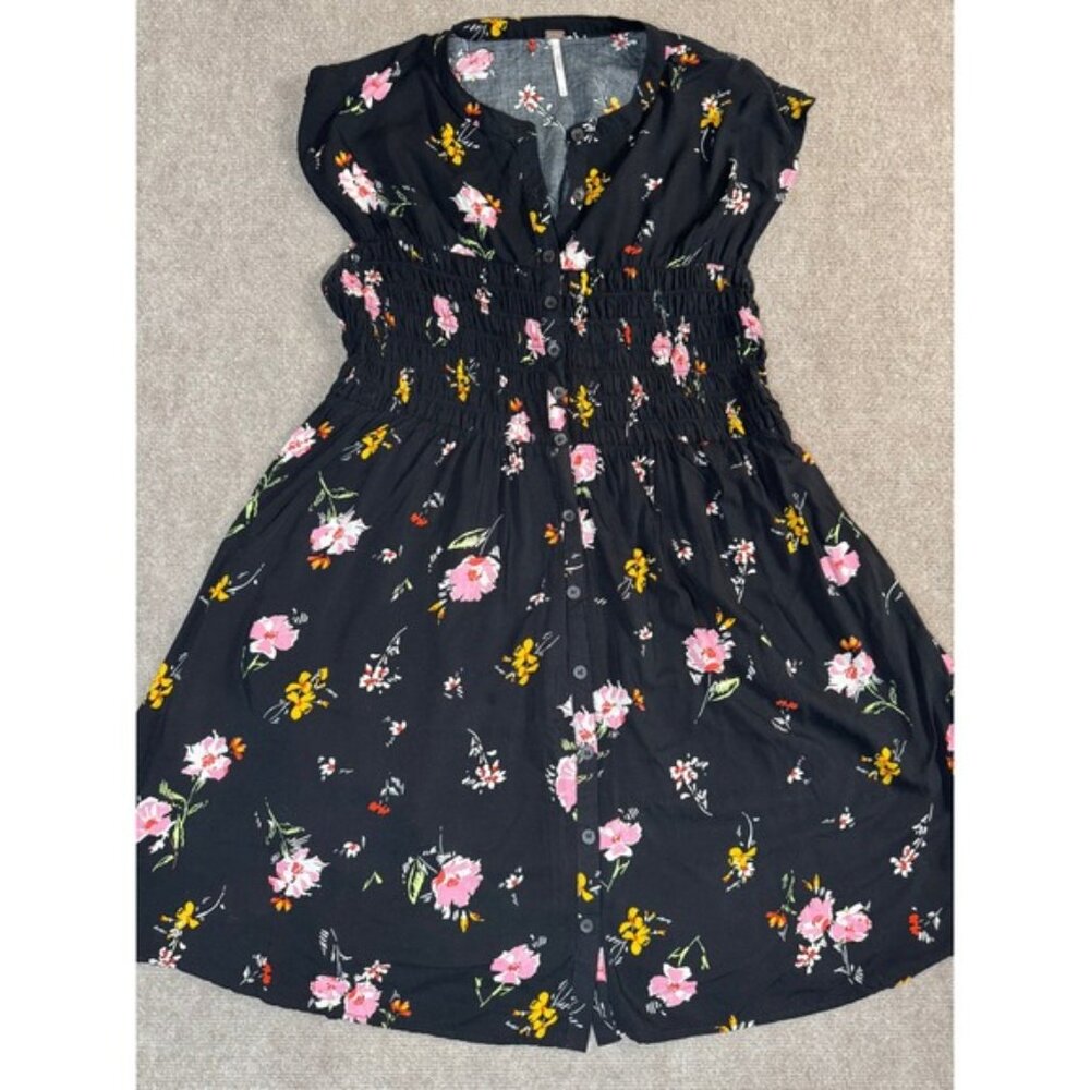 Free People Black Floral Button Sundress Dress Medium